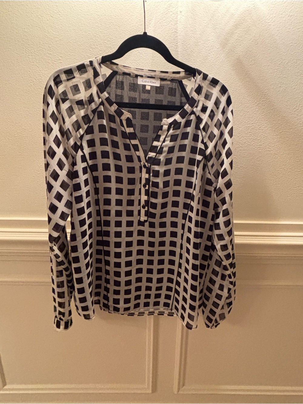 Calvin Klein Black & White Windowpane Henley Top